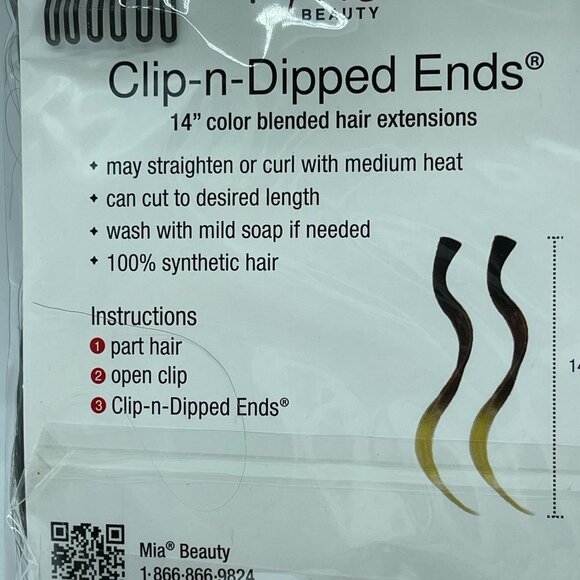 Mia Hair Extensions Clip n Dipped Ends 2 Pieces 14inches long Brown Blonde - Picture 7 of 9